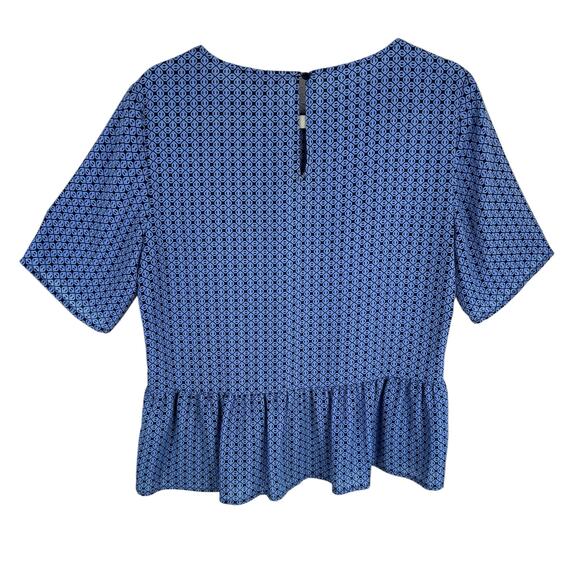 Banana Republic Blue Diamond Short Sleeve Peplum Blouse Medium - Picture 2 of 7